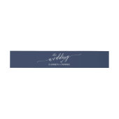 Elegant Navy Calligraphy Wedding Belly Band Uitnodigingen Wikkel (Vlak)