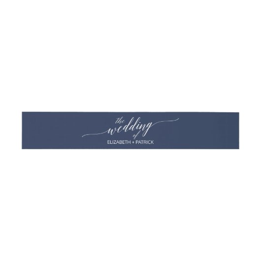 Elegant Navy Calligraphy Wedding Belly Band Uitnodigingen Wikkel (Vlak)