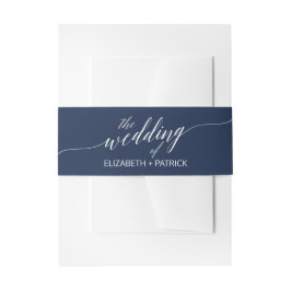 Elegant Navy Calligraphy Wedding Belly Band Uitnodigingen Wikkel