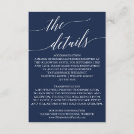Elegant Navy Calligraphy Wedding Details Kaart