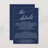 Elegant Navy Calligraphy Wedding Details Kaart (Voorkant / Achterkant)