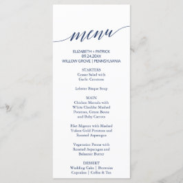 Elegant Navy Calligraphy Wedding Dinner Menu Kaart