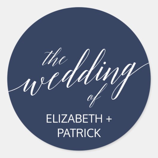 Elegant Navy Calligraphy Wedding Envelope Seals Ronde Sticker (Voorkant)