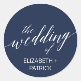 Elegant Navy Calligraphy Wedding Envelope Seals Ronde Sticker
