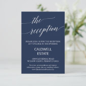 Elegant Navy Calligraphy Wedding Reception Kaart (Staand voorkant)