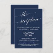 Elegant Navy Calligraphy Wedding Reception Kaart (Voorkant / Achterkant)
