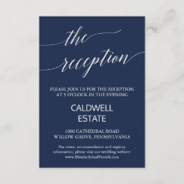 Elegant Navy Calligraphy Wedding Reception Kaart