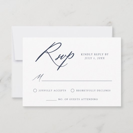Elegant Navy Calligraphy Wedding RSVP Kaartje (Voorkant)