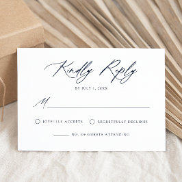 Elegant Navy Calligraphy Wedding RSVP Kaartje