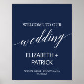 Elegant Navy Calligraphy Wedding Welcome Poster (Voorkant)