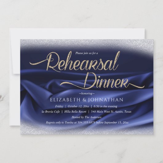 Elegant Navy Chic Minimal Wedding Rehearsal Dinner Kaart (Voorkant)