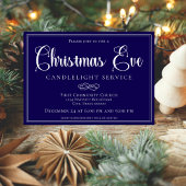 Elegant Navy Christmas Eve Candlelight Service Kaart