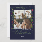 Elegant Navy Christmas Greenery Wreath 4 Photo Feestdagenkaart (Achterkant)