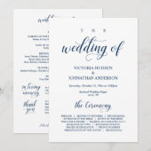 Elegant Navy Classy Script, huwelijksceremonie Programmakaart (Voorkant / Achterkant)