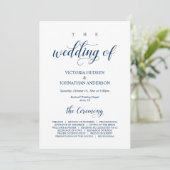Elegant Navy Classy Script, huwelijksceremonie Programmakaart (Staand voorkant)