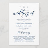 Elegant Navy Classy Script, huwelijksceremonie Programmakaart (Voorkant)