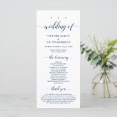 Elegant Navy Classy Script, huwelijksceremonie Programmakaart (Staand voorkant)