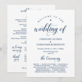 Elegant Navy Classy Script, huwelijksceremonie Programmakaart (Voorkant / Achterkant)