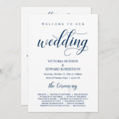 Elegant Navy Classy Script, huwelijksceremonie Programmakaart (Voorkant / Achterkant)