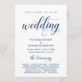 Elegant Navy Classy Script, huwelijksceremonie Programmakaart