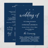 Elegant Navy Classy Script, Wedding Ceremony Progr Programmakaart (Voorkant / Achterkant)
