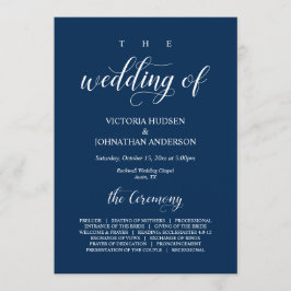 Elegant Navy Classy Script, Wedding Ceremony Progr Programmakaart