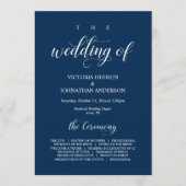 Elegant Navy Classy Script, Wedding Ceremony Progr Programmakaart (Voorkant)