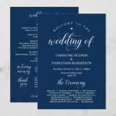 Elegant Navy Classy Script, Wedding Ceremony Progr Programmakaart (Voorkant / Achterkant)
