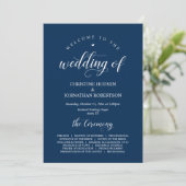 Elegant Navy Classy Script, Wedding Ceremony Progr Programmakaart (Staand voorkant)