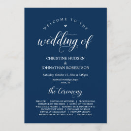 Elegant Navy Classy Script, Wedding Ceremony Progr Programmakaart