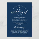 Elegant Navy Classy Script, Wedding Ceremony Progr Programmakaart (Voorkant)