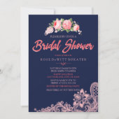 Elegant Navy & Coral Bridal Shower Invitations Kaart (Voorkant)