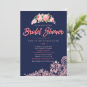 Elegant Navy & Coral Bridal Shower Invitations Kaart (Staand voorkant)