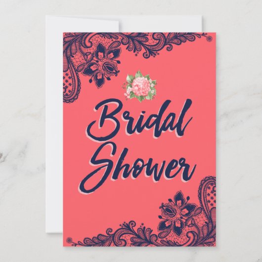Elegant Navy & Coral Bridal Shower Invitations Kaart (Achterkant)