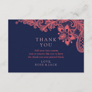 Elegant Navy & Coral Lace Wedding Bedankt voor je