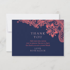 Elegant Navy & Coral Lace Wedding Bedankt voor je 