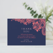 Elegant Navy & Coral Lace Wedding Bedankt voor je  (Staand voorkant)