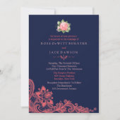 Elegant Navy & Coral Wedding Invitations Kaart (Voorkant)