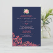 Elegant Navy & Coral Wedding Invitations Kaart (Staand voorkant)