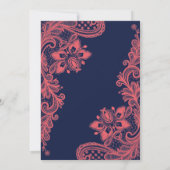 Elegant Navy & Coral Wedding Invitations Kaart (Achterkant)