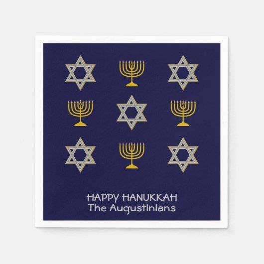 Elegant Navy Custom Chanoeka Papier Servet (Voorkant)