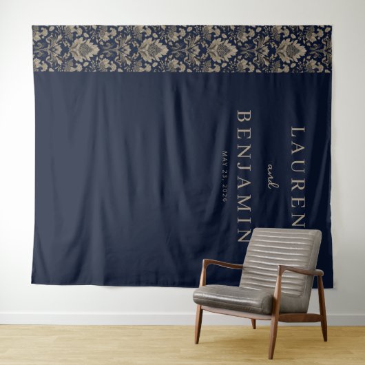 Elegant Navy Damask Wandkleed (In Situ (horizontaal))