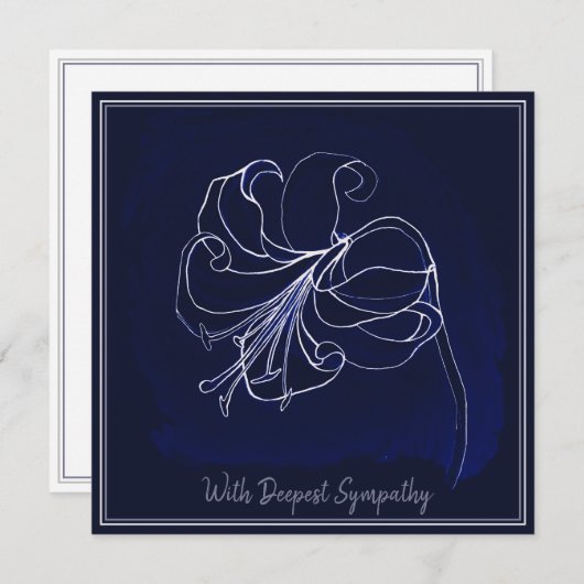 Elegant Navy Dark Blue & White Lily Sympathcard (Voorkant / Achterkant)