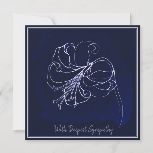 Elegant Navy Dark Blue & White Lily Sympathcard (Voorkant)