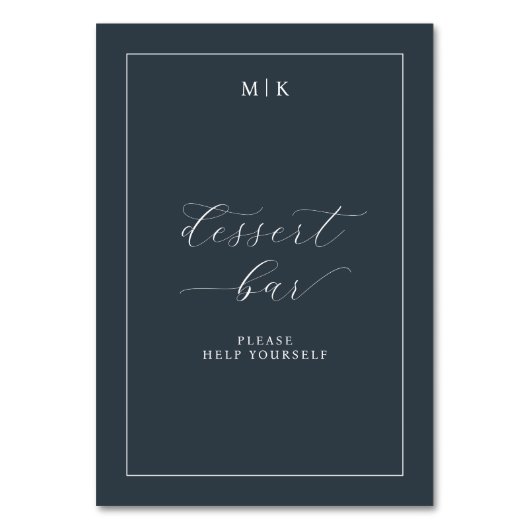 Elegant Navy Dessertbar Bord Kaart (Voorkant)