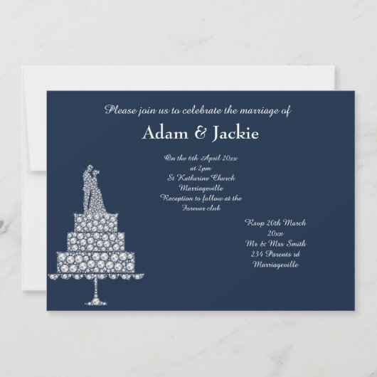 ELEGANT NAVY DIAMOND SET WEDING KAART (Voorkant)