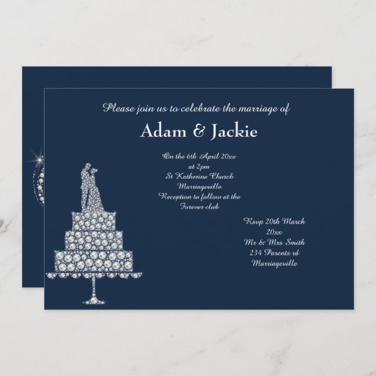 ELEGANT NAVY DIAMOND SET WEDING KAART (Voorkant / Achterkant)