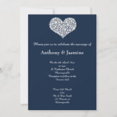 ELEGANT NAVY DIAMOND SWIRL HEART WEDING KAART (Voorkant)