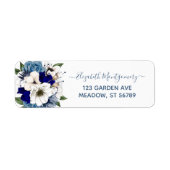 Elegant Navy Dusty Blue Floral Etiket (Voorkant)