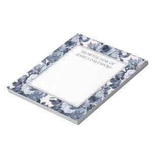 Elegant Navy Dusty Blue Floral White van bureau Notitieblok